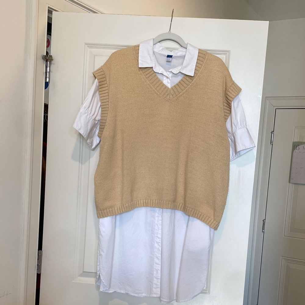 Missguided Petite Camel Knit V-Neck Sweater Vest